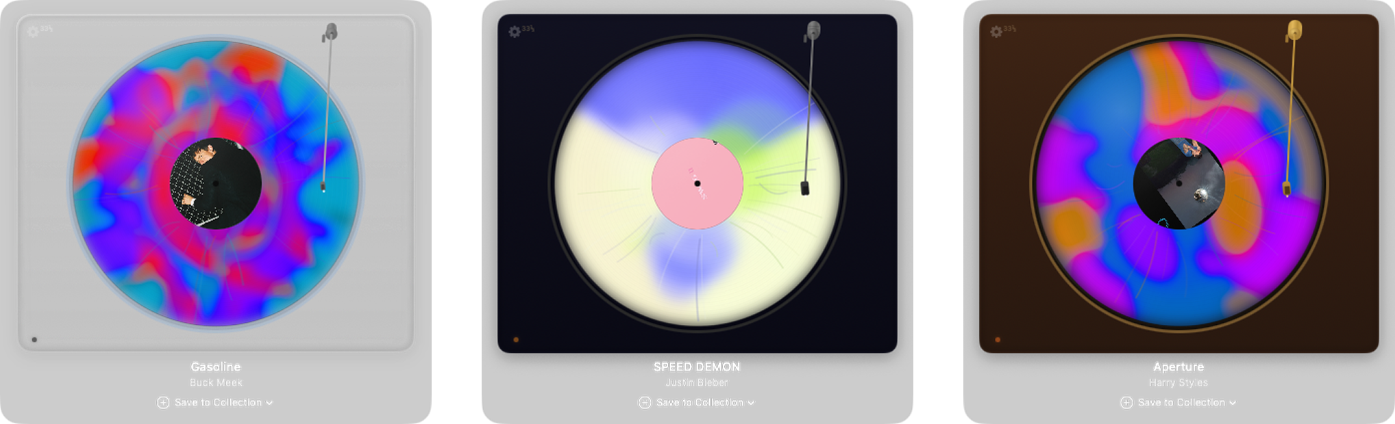 Three turntable themes — Classic, Midnight, and Walnut